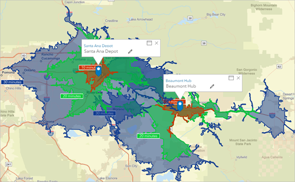 Drive time areas for the prospective properties