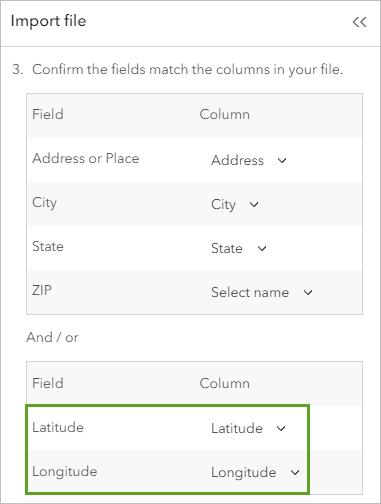 Latitude and longitude columns