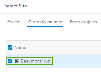 Beaumont Hub checked on the Currently on map tab