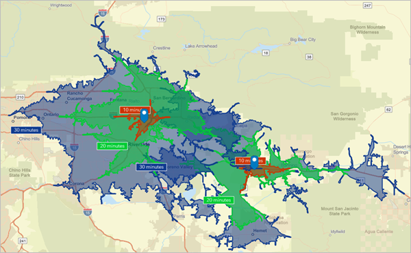 Drive time areas for the prospective properties