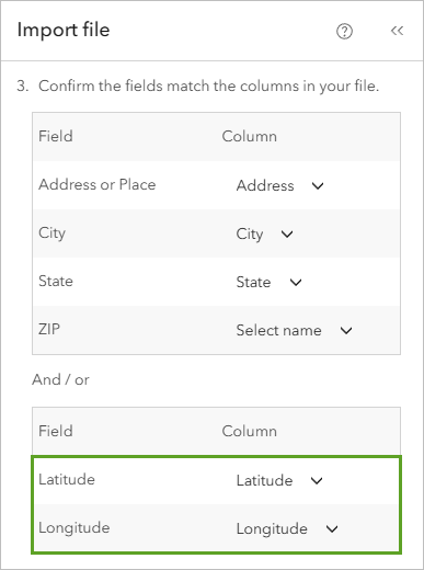Latitude and Longitude columns