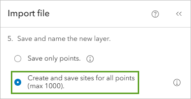 Create and save sites for all points option