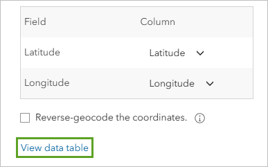 View data table option