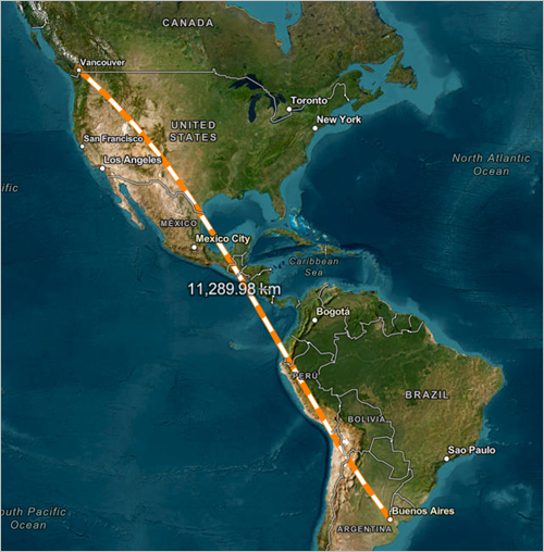 Measurement from Buenos Aires, Argentina, to Vancouver, Canada