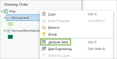 Attribute Table in the layer's context menu