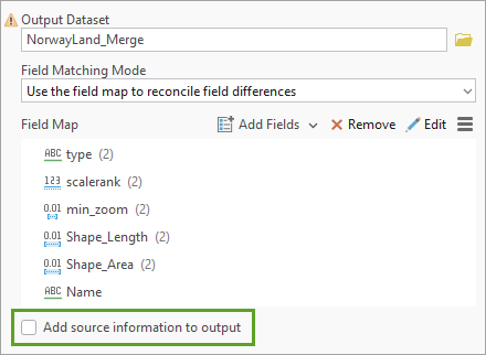 Add source information to output check box