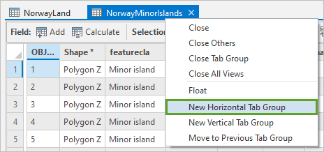 New Horizontal Tab Group in the table's context menu