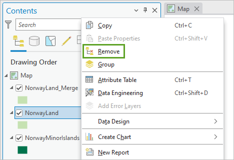 Remove in the layer's context menu