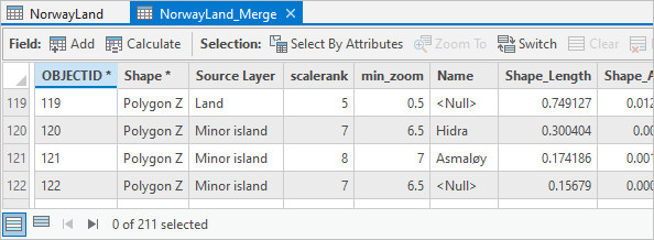 NorwayLand_Merge attribute table