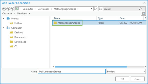 Create a folder connection to MaliLanguageGroups folder