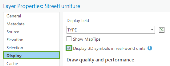 Layer Properties window Display tab