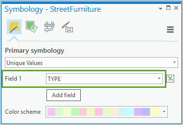 Symbology - StreetFurniture with Unique Values Field 1 showing TYPE
