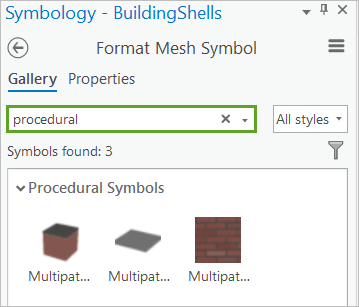 Search procedural style in the Gallery pane