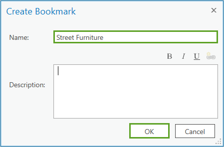 Create Bookmark window