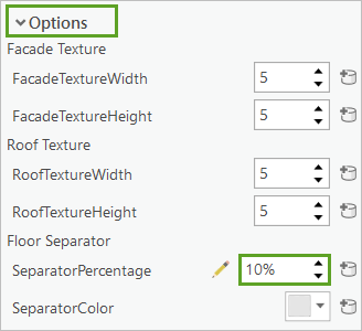 Options pane with SeparatorPercentage of 10 percent selected