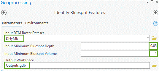 Identify Bluespot Features geoprocessing tool