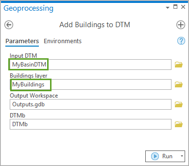 Add Buildings to DTM tool parameters