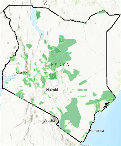 WDPA polygons clipped to Kenya boundary