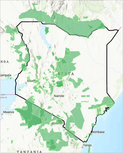 Exported WDPA polygons within and around Kenya