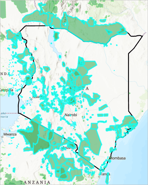 Selected polygons in and around Kenya
