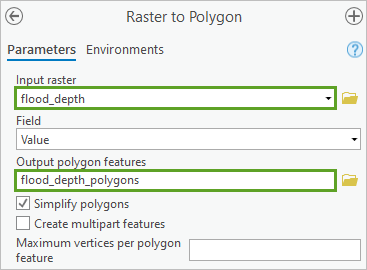 Raster to Polygon tool parameters