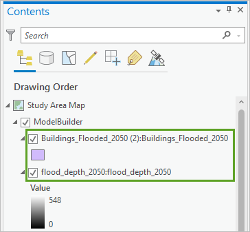 Model outputs in the map view