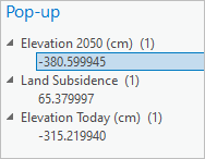 Pop-up window with elevation values