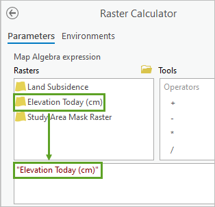 Elevation Today (cm) layer added to expression