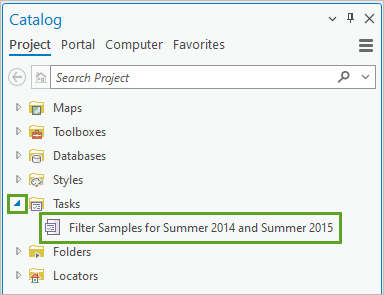 Tasks folder in Catalog pane