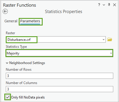 Statistics raster function parameters