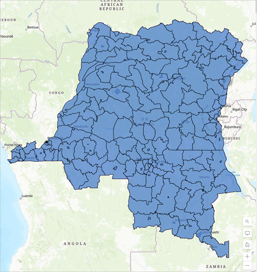 The secondary administrative level boundaries layer added to the map.