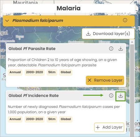 The Download button for the Global Pf Incidence Rate dataset