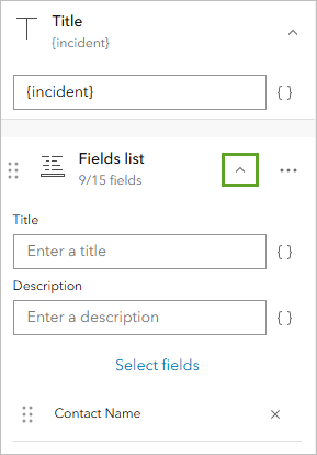 Fields list on the Pop-ups pane