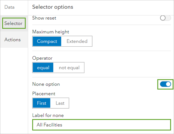 Selector settings