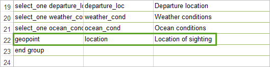 Geopoint question in the XLS file