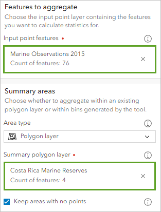 Layers chosen to use in the tool