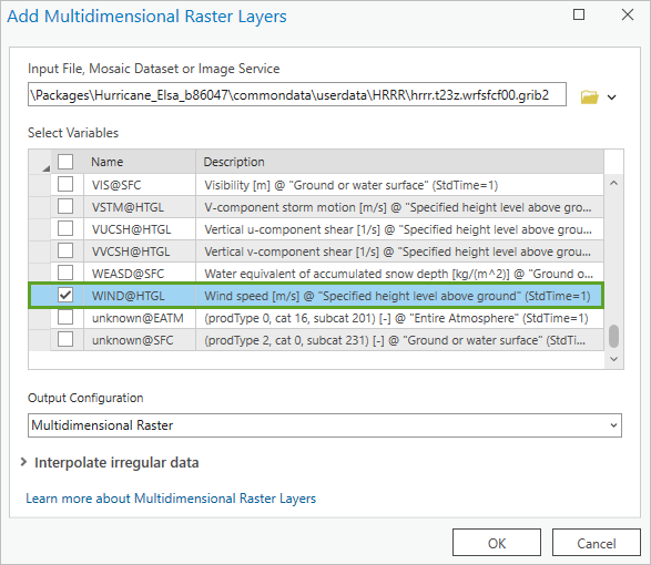 Add the WIND@HTGL variable from the Multidimensional Raster Layer