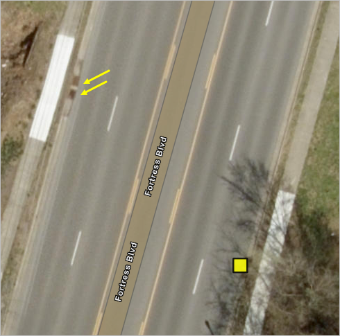 Location of storm sewer for analysis and similar features on the other side of the road