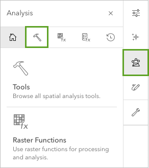 The Analysis button opens the analysis pane with three tabs: Home, Tools and History