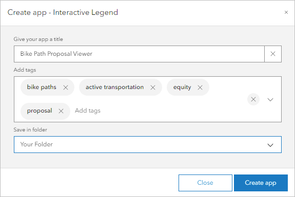 Create app - Interactive Legend window