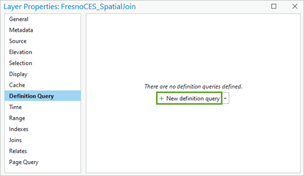 New definition query button in the Definition Query tab on the Layer Properties window