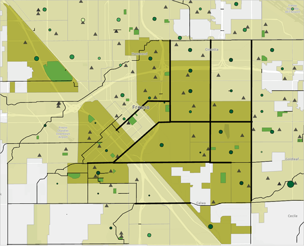 Example of proposed bike way routes that connect the target area to existing routes