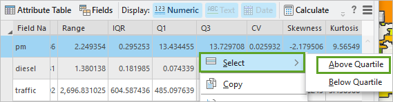 Select tracts that are in the top quartile for pm values in the Data Engineering view