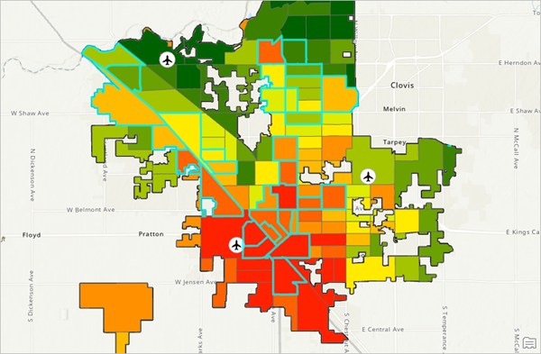 Tracts in the top quartile of diesel values selected on the map