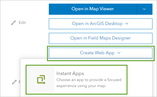 Instant Apps in the Create Web App menu