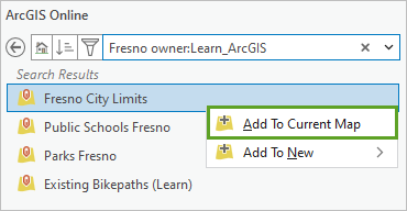 Add To Current Map for the Fresno City Limits layer