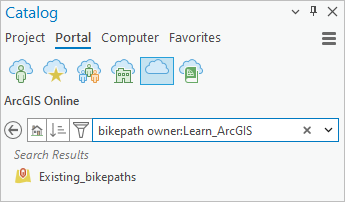 Search for a bikepath layer in the Catalog pane