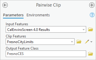 Parameters entered in the Pairwise Clip tool pane