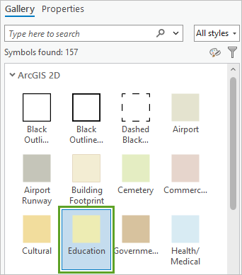 Education style in the Gallery tab of the Symbology pane