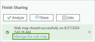 Manage the web map link after the web map has successfully shared online